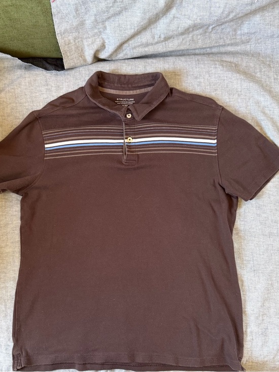 Structure Other - Structure Brown Polo with Neutral and Blue Chest Stripes